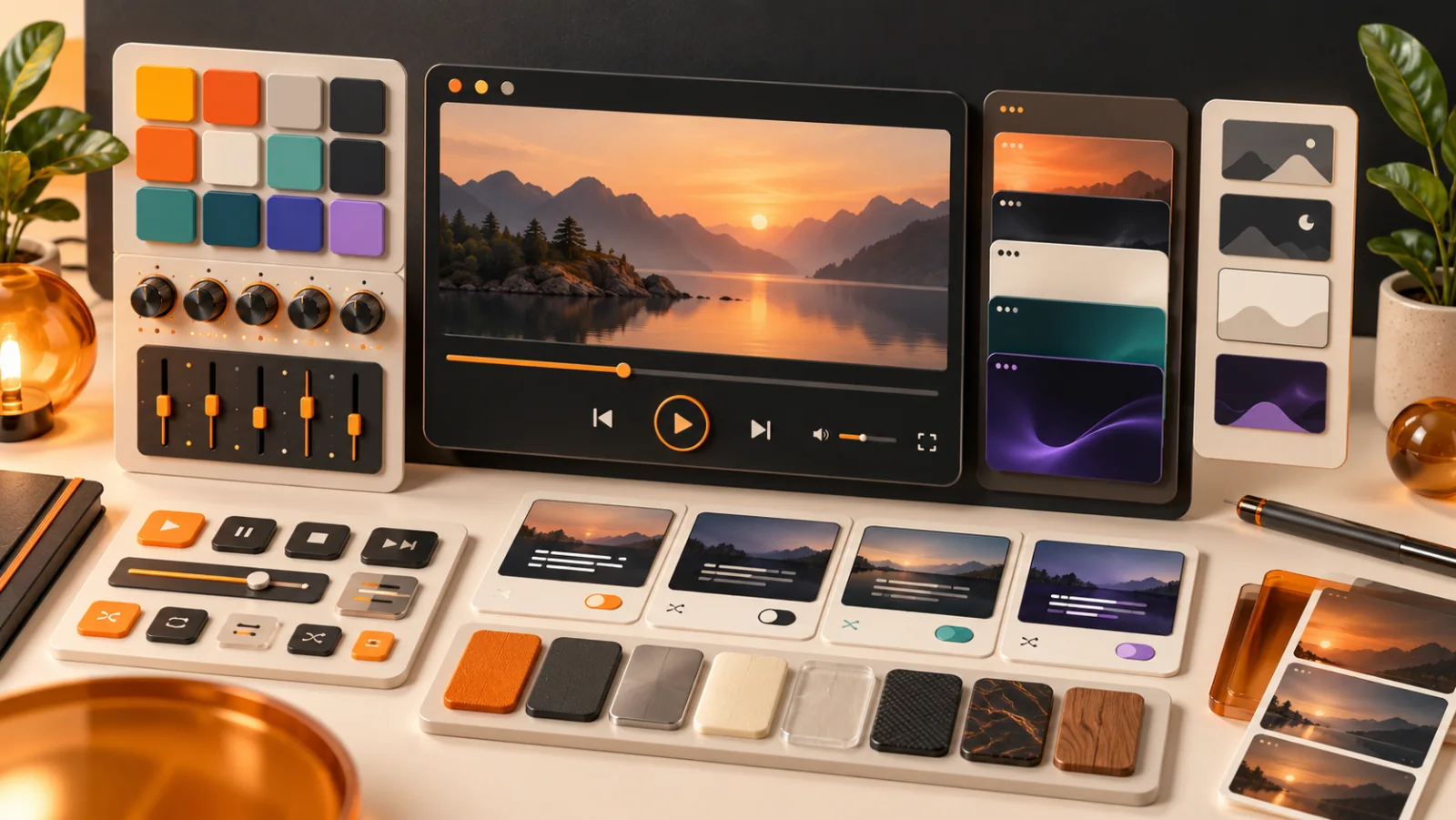 Media player interface with color, skin, and playback customization controls