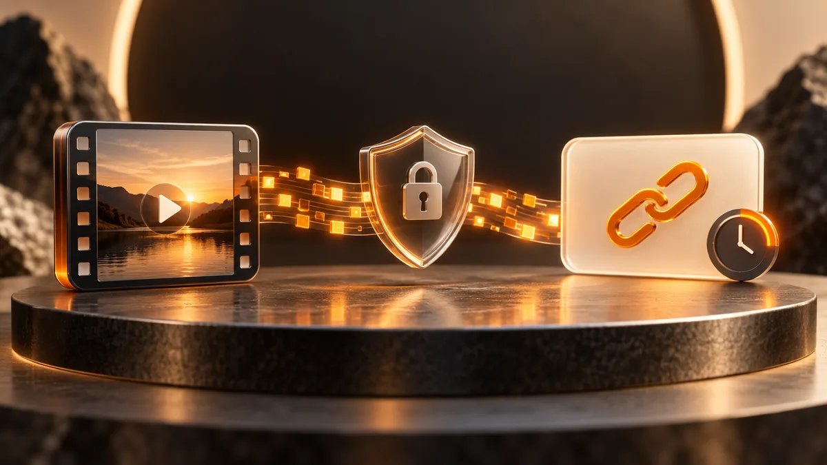 Video file passing through a privacy shield into a temporary sharing link